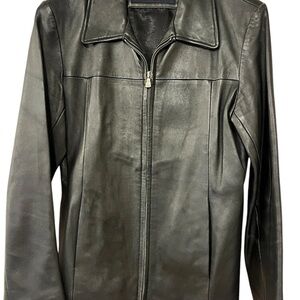 Dockers Women's Lambskin Leather Jacket Zip Front Black, Lightweight,Size Medium